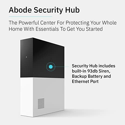 Abode Security Hub with siren, battery, and Ethernet port.