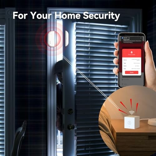 Smart home security system with phone alert and sensor.