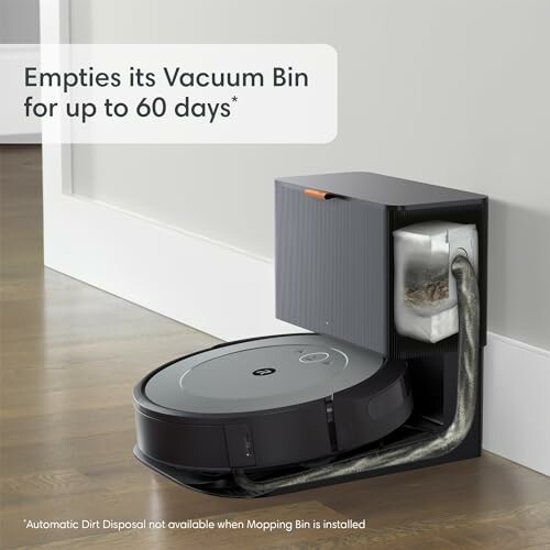 Robot vacuum with auto-emptying bin feature for up to 60 days.