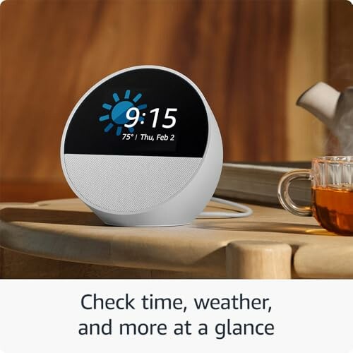 Smart clock showing time, weather, and date