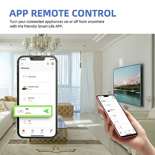 Smartphone displaying smart home app for remote control of devices.