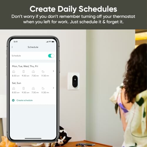 Smart thermostat schedule setup on smartphone.