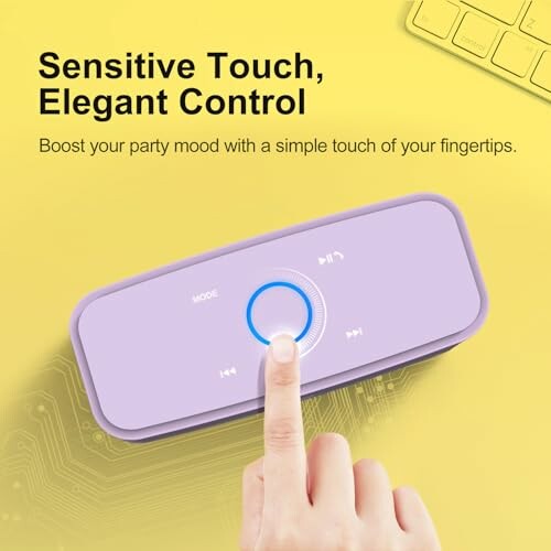 Finger touching a sensitive control speaker.