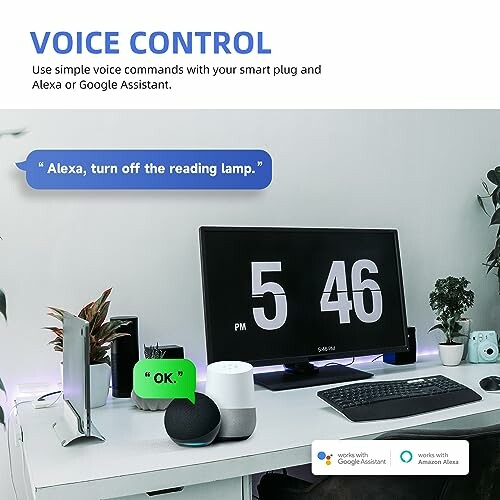 Smart home setup with voice control using Alexa and Google Assistant.